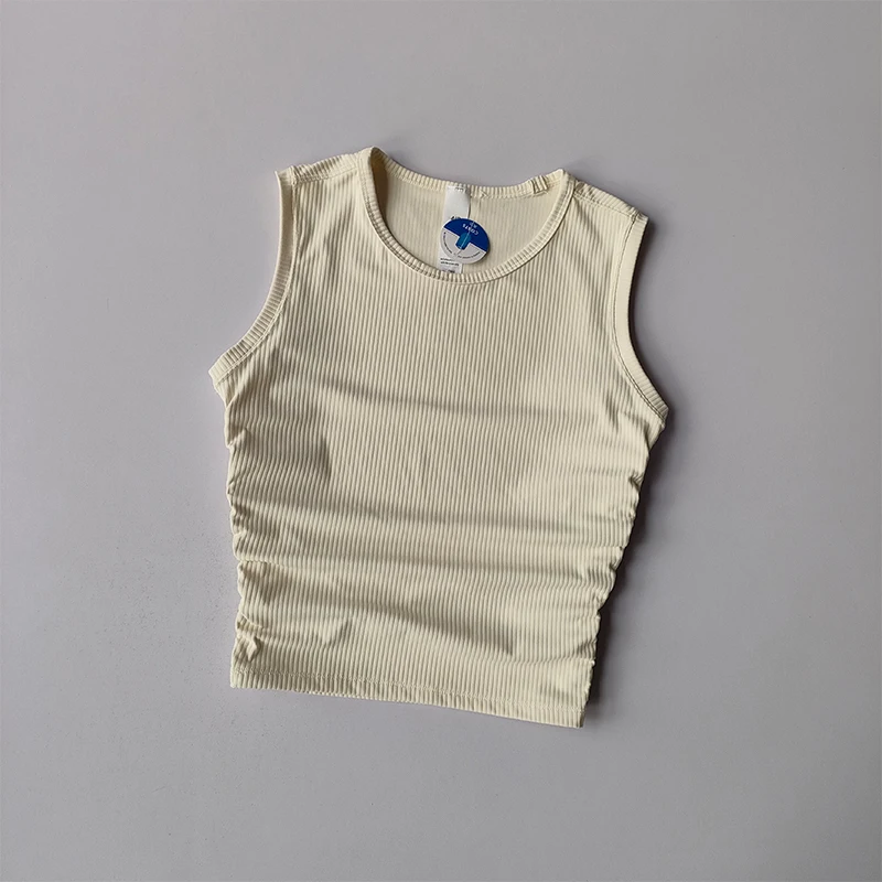 Verano desnudo Yoga Racerback mujer pliegue Slim Fit deportes correr y Fitness prendas de vestir Top corto sujetadores chaleco camisa ropa de secado rápido