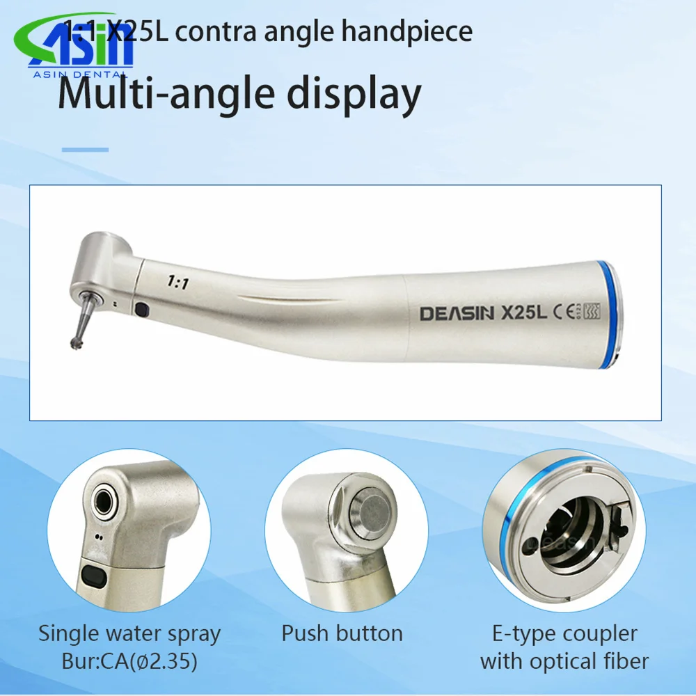 Pieza de mano dental de alta calidad de baja velocidad 1:1 1:5 20:1 con fibra óptica, contra-ángulo recto X25L X95L y turbina de aire