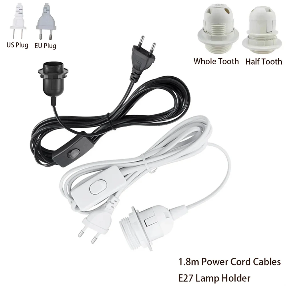 Soporte de Base de lámpara de 1,8 M, Cable de alimentación E26 E27, colgante para UE/EE. UU., adaptador de Cable de enchufe de accesorio de iluminación LED con Cable de interruptor