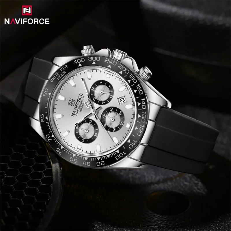 Relojes originales NAVIFORCE NF8054 para hombre, correa de silicona, reloj de pulsera deportivo informal, cronógrafo, luminoso.