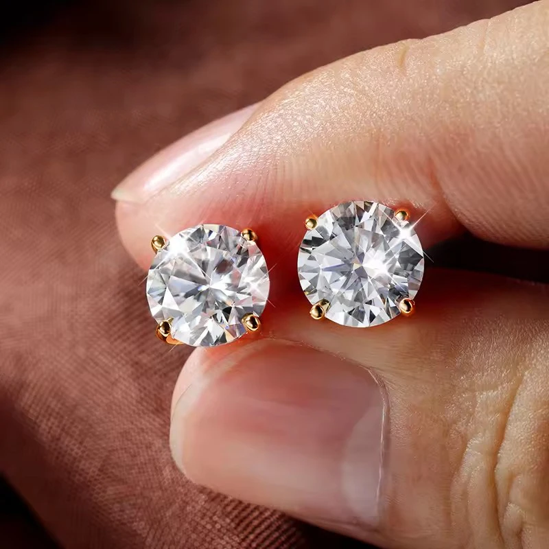 OXTAO Pendientes de moissanita de 0,3-2 quilates para mujer, pendientes de diamantes de imitación brillantes, joyería de boda de lujo, rellenos de oro de 14 quilates