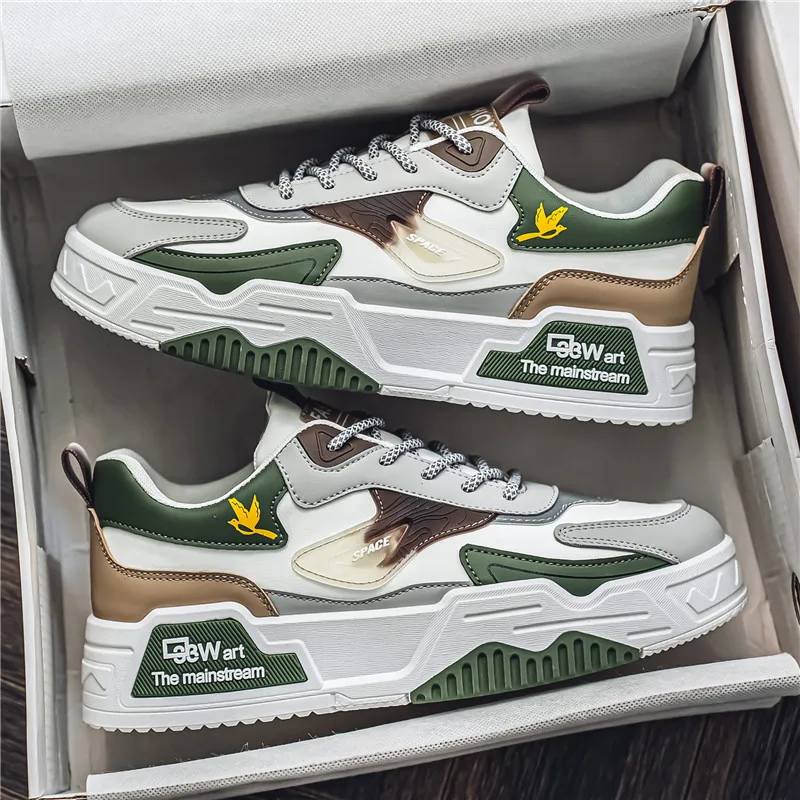 Zapatos Deportivos Casuales Otoño 2024 para Hombre, Zapatos de Cuero de Moda con Punta Baja, Zapatos de Running Versátiles, Zapatos de Skateboard para Hombre Aptos para Deportes al Aire Libre
