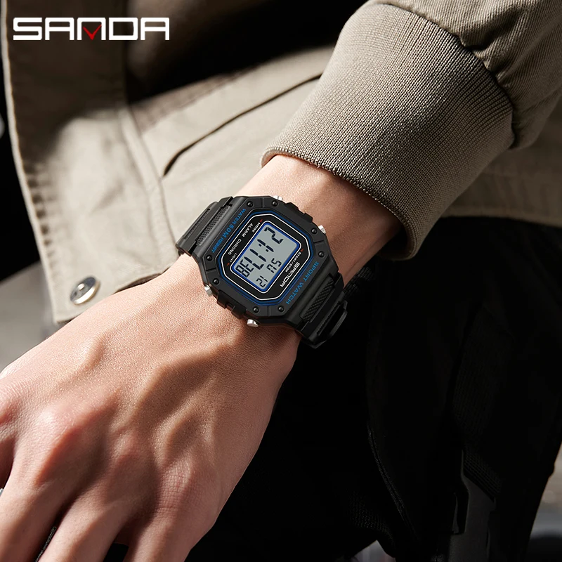 SANDA 2156 reloj de moda para hombre, relojes deportivos militares resistentes al agua, relojes de pulsera digitales Led con esfera grande del ejército, cronómetros para hombre