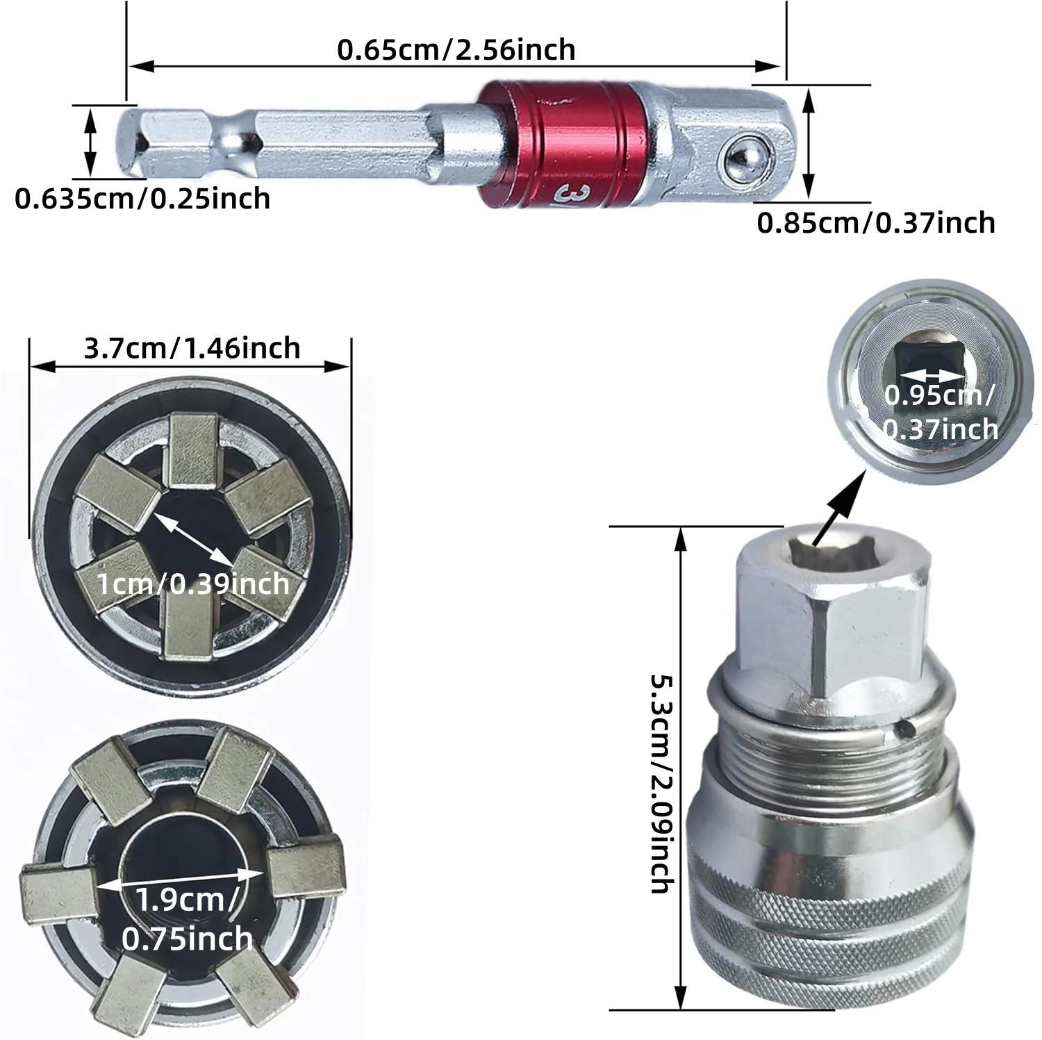Juego de Llaves de Tubo Universales de 10-19 mm (3/8"-3/4") con Adaptador para Taladro de 3/8", Juego de Llaves de Tubo Pasantes para Reparación Mecánica