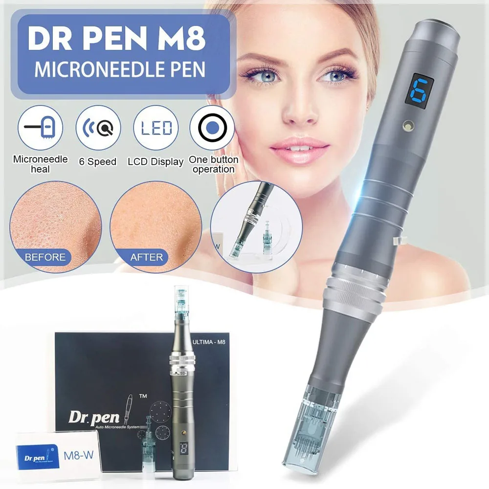 Dr. Pen M8 Derma Pen con 22 cartuchos, Dermapen profesional M8 para microagujas, eliminación de cicatrices de acné y tatuajes, agujas de 0.25 mm de longitud.