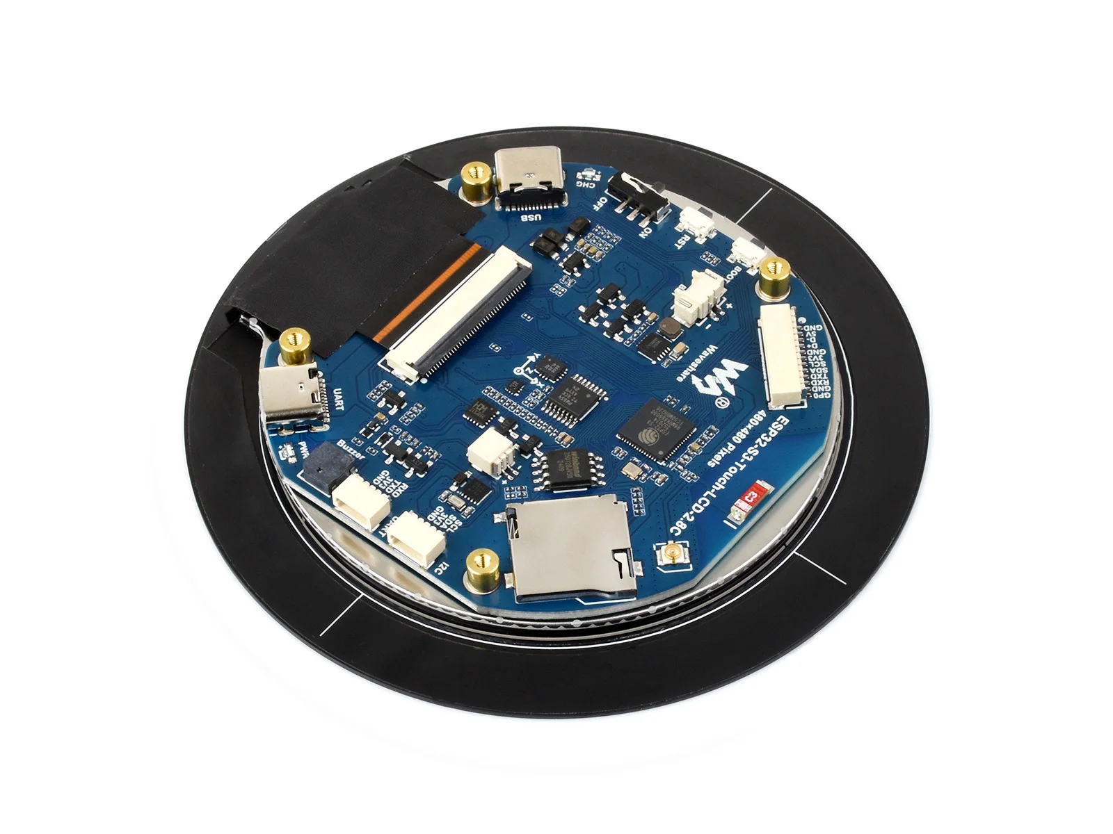 ESP32-S3 Placa de desarrollo de pantalla redonda táctil capacitiva de 2,8 pulgadas, 480 × 480, procesador de doble núcleo LX7 de 32 bits, compatible con WiFi y azul