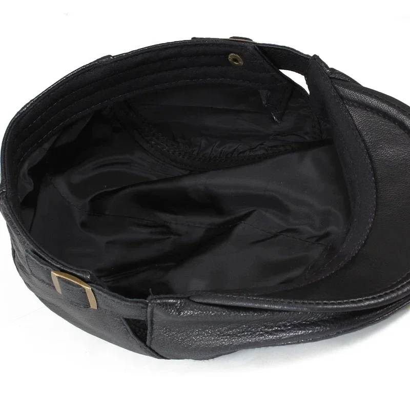 Boina de pico de pato de cuero genuino Unisex para exteriores, boinas finas, sombreros para hombres/mujeres, ocio, negro/marrón, 54-61cm, capó de taxista ajustado