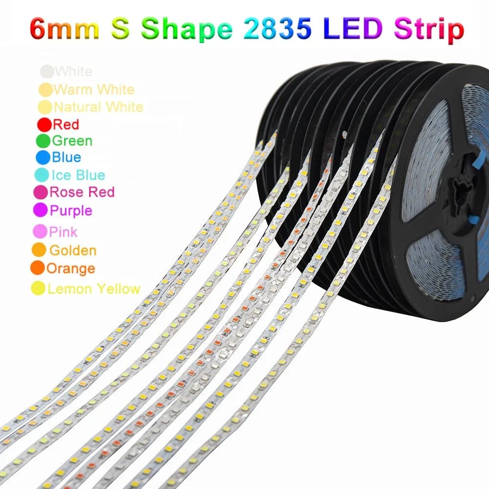 Tira de LED 2835 S de 6 mm, Flexible, para Manualidades, Cinta de Luz de Neón, DC12V, 120 LED/m, para Letreros de Neón, Lámpara de Cadena Flexible y Plegable