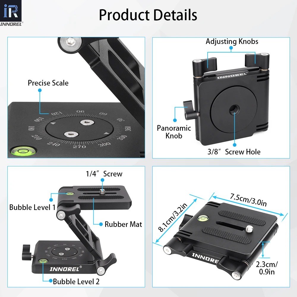 Cabezal de trípode inclinable INNOREL ZH7 Z, cabezal plegable Flexible con perilla de ajuste para cámara DSLR, videocámara, carril deslizante de carga de 5kg