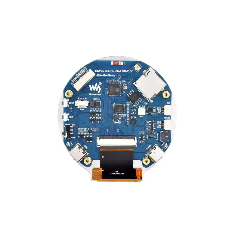 Waveshare ESP32-S3-LCD-2.8C,ESP32-S3 Placa de desarrollo de pantalla redonda de 2,8 pulgadas, 480 × 480, procesador LX7 de doble núcleo de 32 bits, Bluetooth