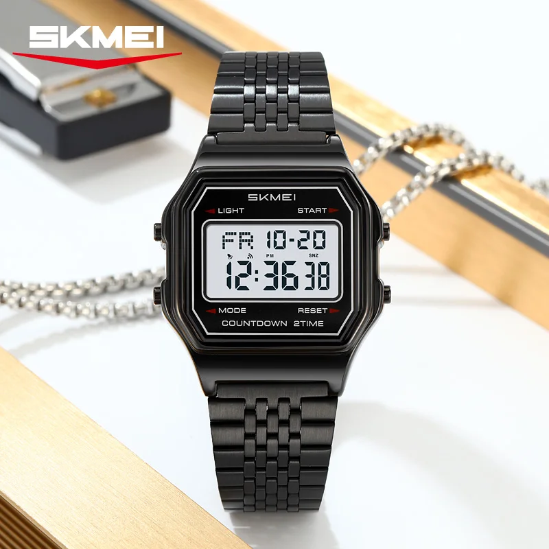 Reloj Digital de Lujo para Hombre SKMEI 2465, Reloj Electrónico de Acero Inoxidable a Prueba de Agua, Reloj Deportivo con Pantalla LED, Reloj Hombre