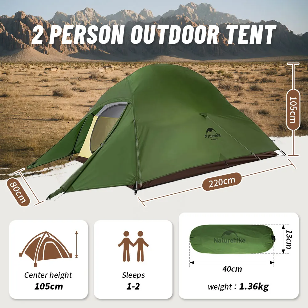Naturehike Cloud Up 1, 2 y 3 personas tienda de campaña ultraligera impermeable tiendas de senderismo senderismo mochilero refugio tienda de viaje
