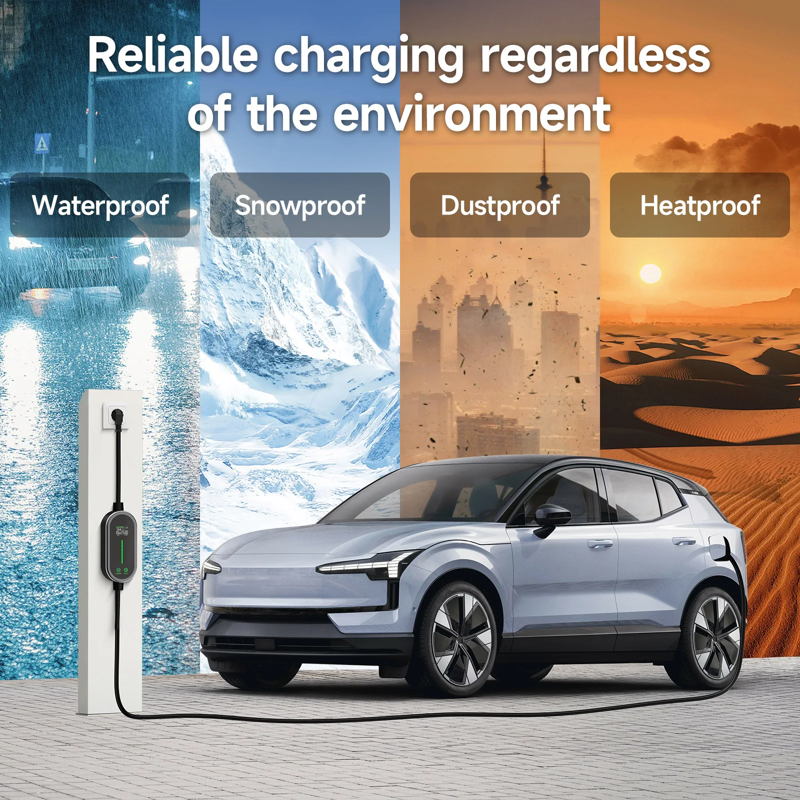 Cargador de coche eléctrico portátil EVSE de 3.5KW 16A Tipo 2, monofásico, con cable de carga para pared, control por WiFi y Bluetooth para uso doméstico.