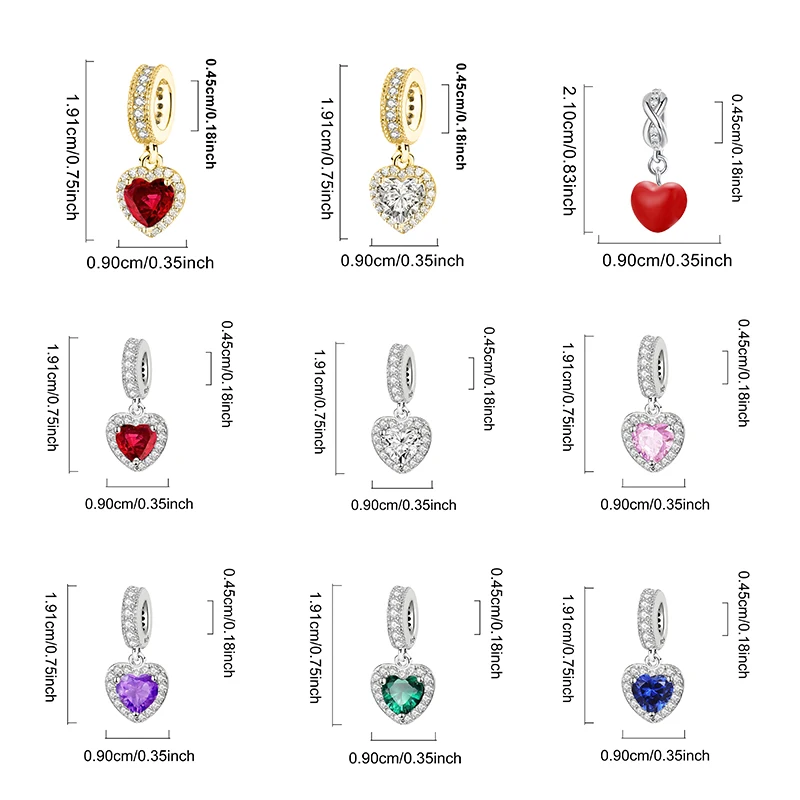 Colgantes de plata de ley 925 con circonita, abalorios de corazón rojo con forma de pata, compatibles con pulseras y brazaletes originales, joyería fina DIY para mujer