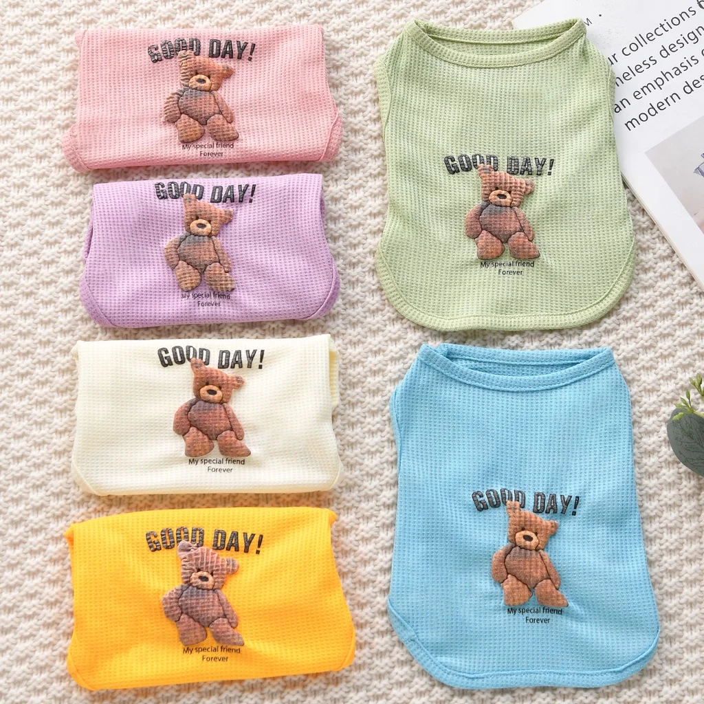 Ropa para perros Primavera Verano Pet cachorro chaleco gato fresco espuma estampado de oso verano Waffle camiseta sin mangas XS-XXL