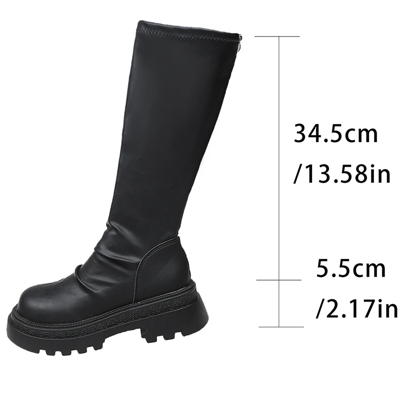 Botas Altas Negras Sexys con Plataforma y Tacón Grueso para Mujer, Invierno 2026, Cómodas, Elásticas, para Montar a Caballo, Tallas Grandes