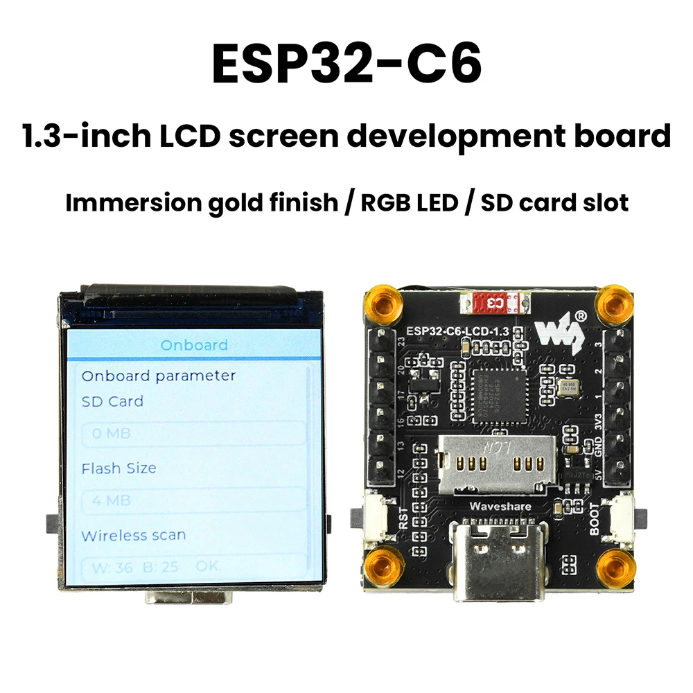 Placa de Desarrollo ESP32-C6 con Wi-Fi y Bluetooth, Módulo de Desarrollo con Pantalla Digital LCD de 1.3 Pulgadas, Circuito Integrado de Controlador ST7789, Puerto Tipo-C