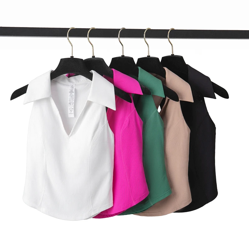 Camiseta sin mangas para Yoga y Fitness para mujer, Top ajustado con escote en V para gimnasio y correr, ropa deportiva transpirable de secado rápido para entrenamiento