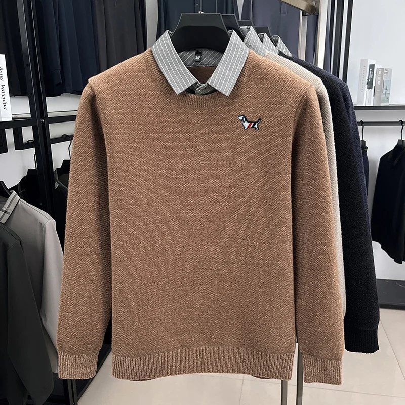 Prendas de punto de manga larga con capucha de bloqueo de Color para hombre de marca de diseñador, ropa de viaje a la moda con estampado de perro cálido y grueso para invierno