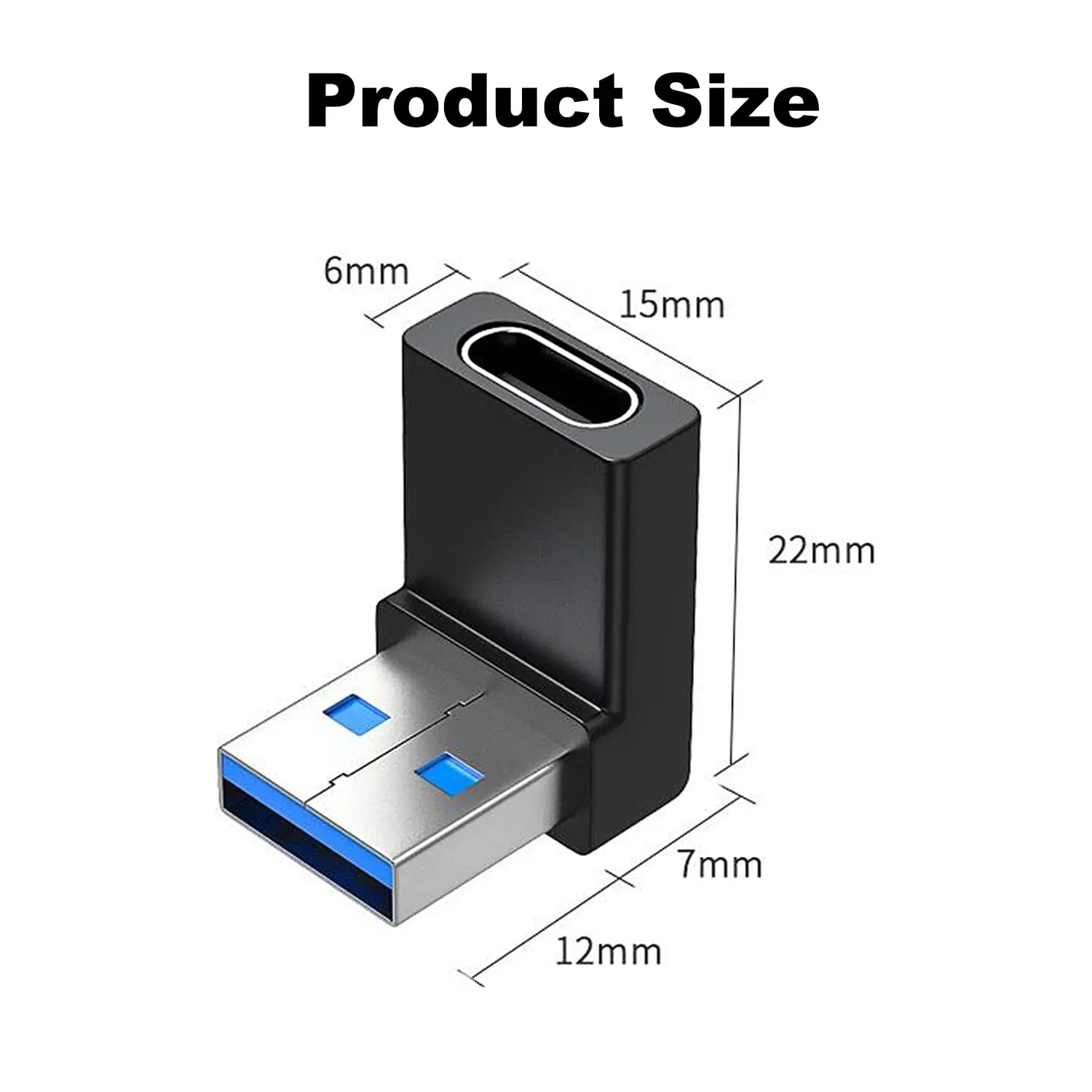 Adaptador USB NNBILI de ángulo recto, ángulo arriba y abajo de 90 grados, conector USB 3,0 macho a hembra tipo C para ordenador portátil, tableta y teléfonos