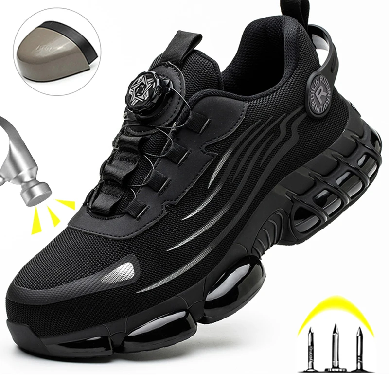 Zapatos de Seguridad con Botón Giratorio, Zapatos de Trabajo con Punta de Acero para Hombre, Zapatos Deportivos de Moda para Hombre, Botas de Protección de Seguridad, Zapatos de Trabajo para Hombre