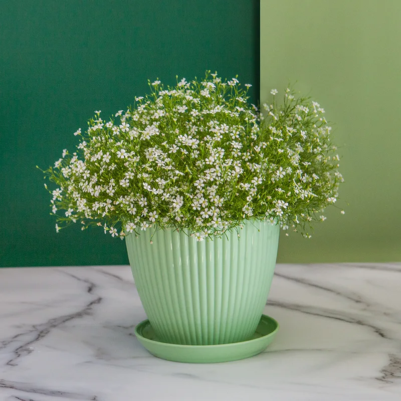 Maceta redonda para flores, maceta para plantas suculentas con bandeja, escritorio de oficina, balcón, decoración del jardín del hogar, maceta para exteriores, 5 tamaños