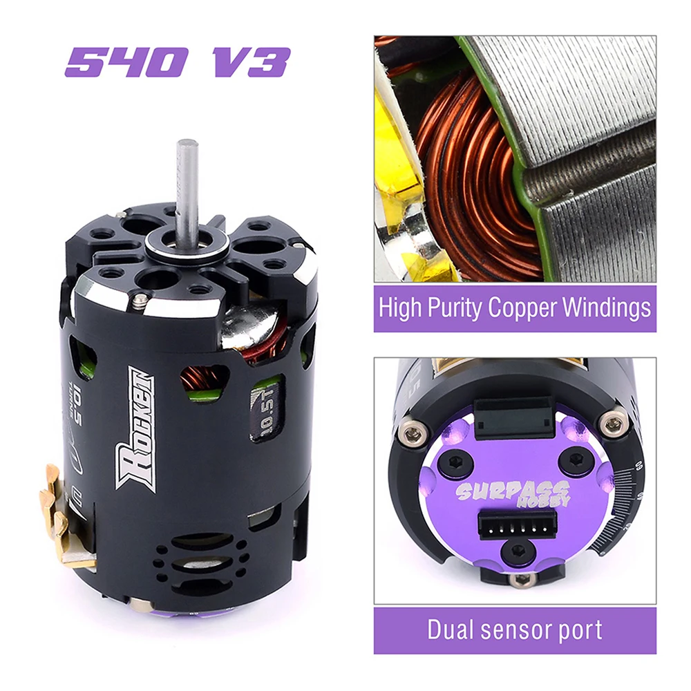 Surpass Hobby Rocket 540 V3 Motor sin escobillas 5,5 T 6,5 T 8,5 T 10,5 T 13,5 T 21,5 T para competición modificada 1/10 1/12 F1 RC Drift Car