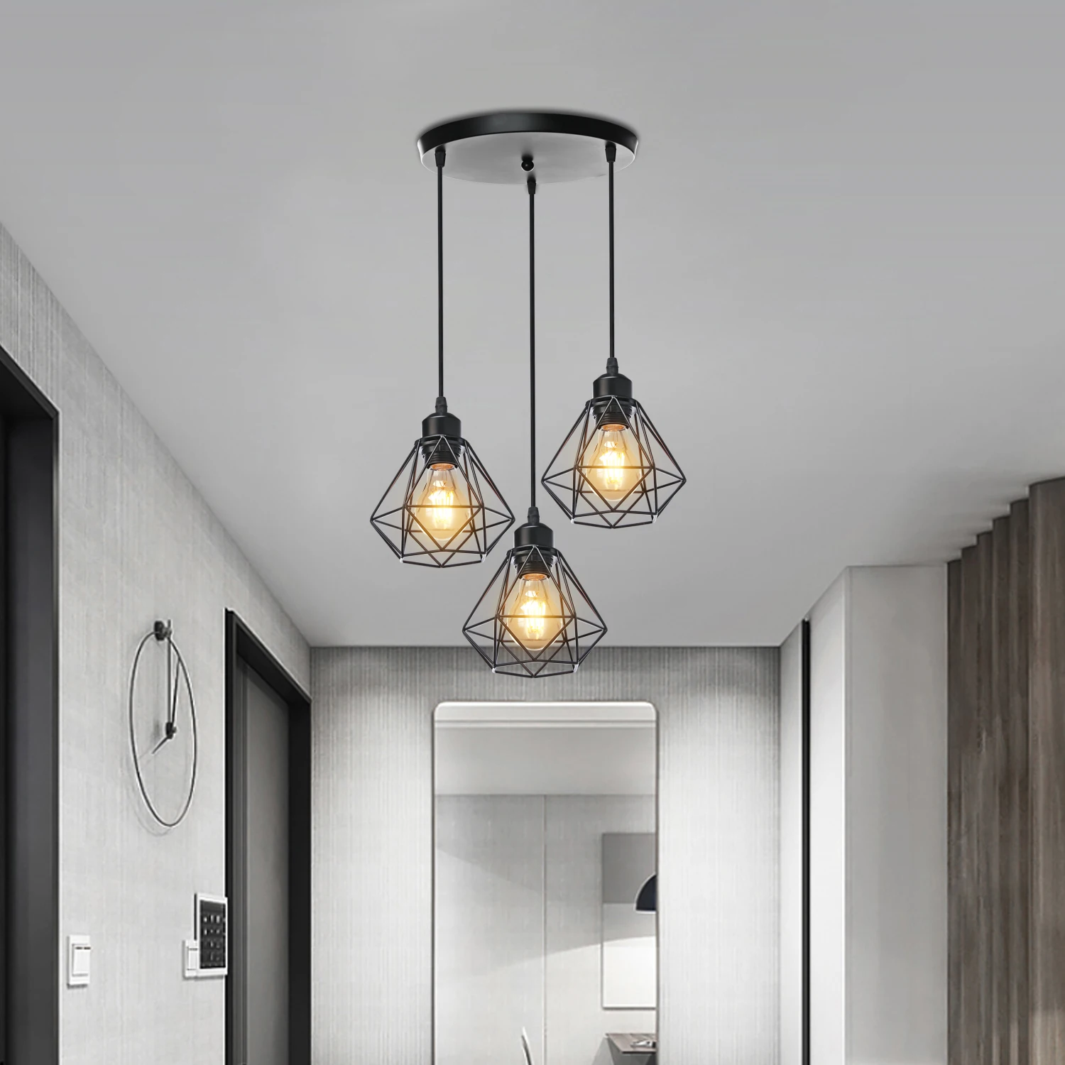 Luz colgante Industrial Led ajustable, pantalla de lámpara colgante para el hogar, cocina, jaula de Metal, iluminación para Isla, comedor