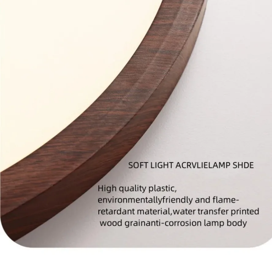 Lámpara de Techo LED Circular Moderna y Sencilla con Acabado en Madera de Nogal, Decorativa para Sala de Estar, Dormitorio, Balcón, Ultrafina