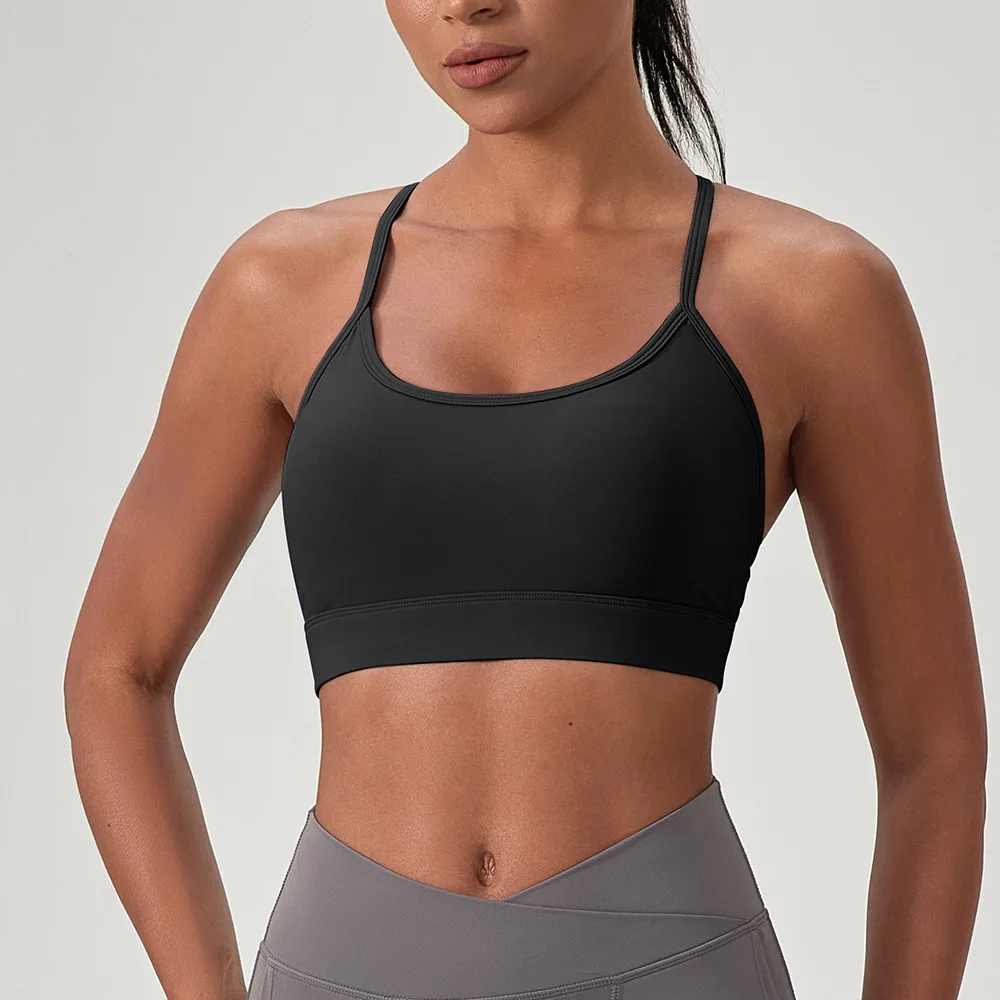 Top Deportivo de Yoga para Mujer, Color Sólido, Ropa Interior Deportiva Elástica, Suave y Sexy, Top Corto para Gimnasio, Transpirable y de Secado Rápido