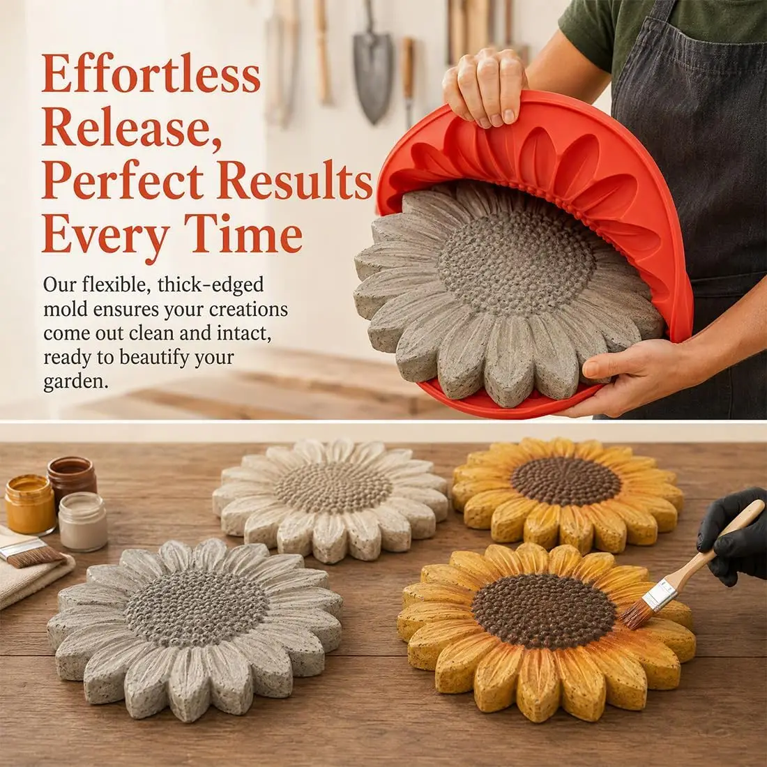 Molde Reutilizable de Concreto con Forma de Girasol para Caminos, Molde de 15.7 Pulgadas para Pavimentar Jardines, Patios y Céspedes