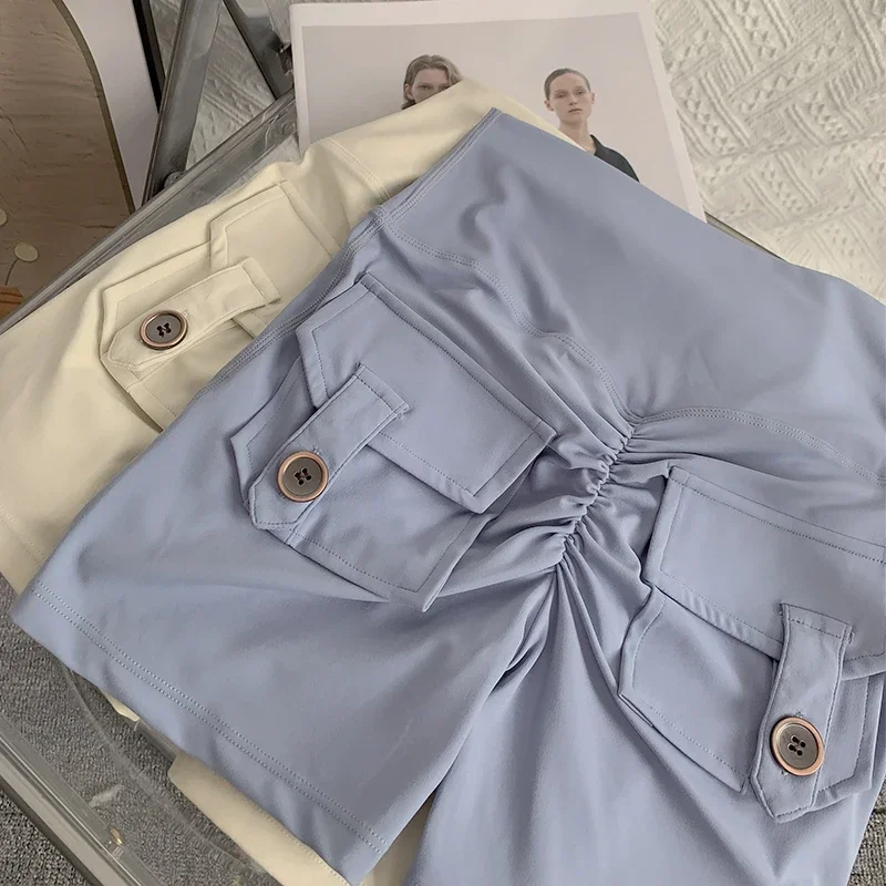 Pantalones cortos deportivos de cintura alta color melocotón con bolsillo para Yoga, mallas de secado rápido para entrenamiento de gimnasia, pantalones cortos deportivos para ciclismo al aire libre