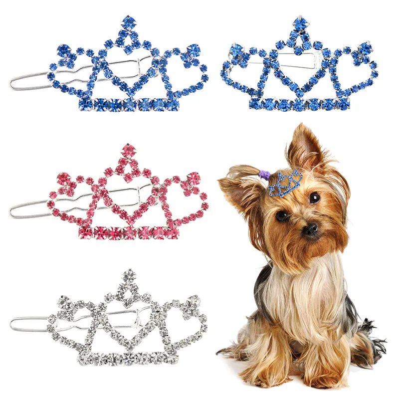 Pinza para el pelo de perro con diamantes de imitación de cristal, accesorios de corona, cuidado de mascotas para cachorros y gatos, horquillas para mascotas, sombreros Multicolor para perros y gatos