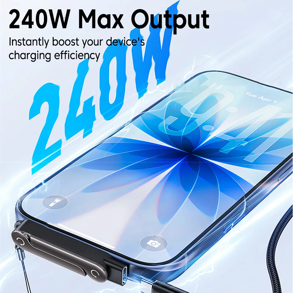 Adaptador USB C de 240W con Soporte Integrado, Convertidor Multifuncional Plegable para IOS 15 16 17, Macbook, Xiaomi, Samsung, Soporte de Carga para Teléfono