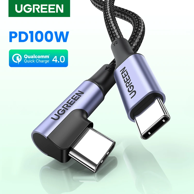 Cable en Ángulo UGREEN PD100W 60W USB C a USB Tipo C, Carga Rápida para iPhone 17 16 MacBook Samsung QC4.0 3.0, Cable de 90 Grados