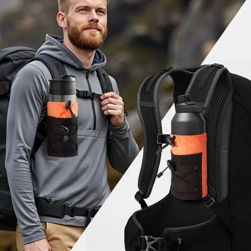 Mochila con correa para el hombro, soporte para botella de agua, bolsa de malla con cordón para senderismo, Camping y viajes