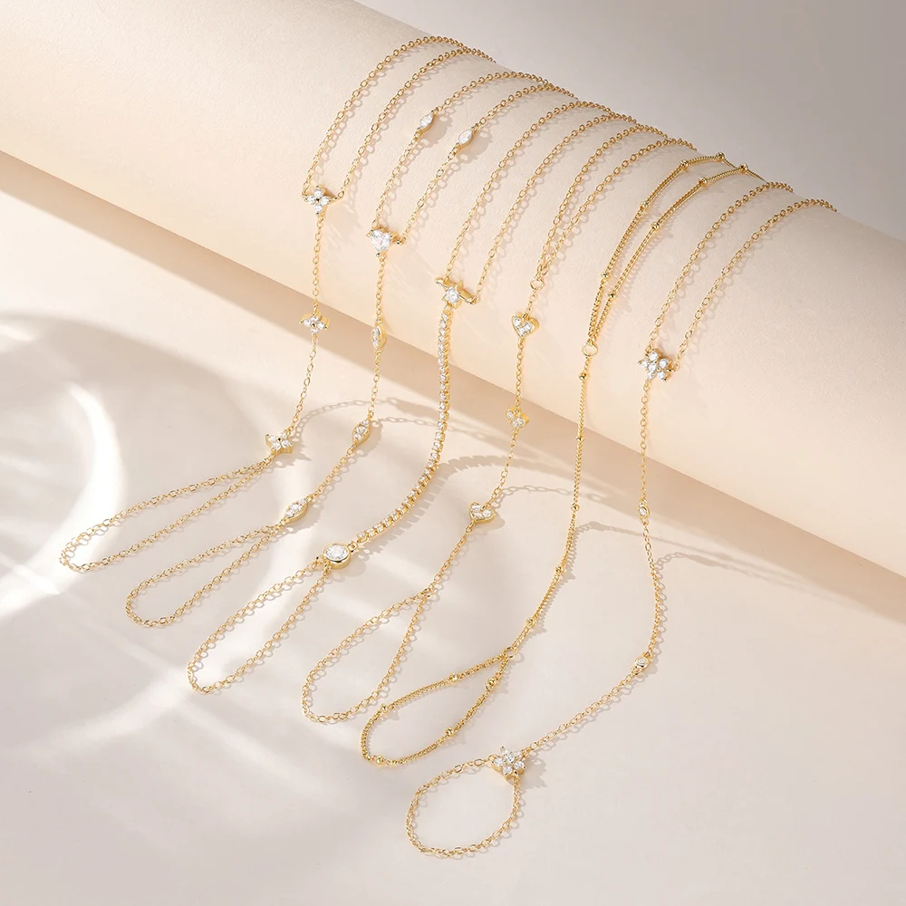 ROXI-pulsera de circón de corazón/estrella de Plata de Ley 925 con diseño de dedo para mujer, accesorios de cadena de mano, regalo de joyas de fiesta