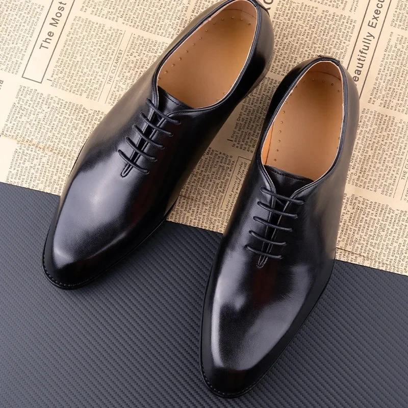 Zapatos de cuero de éxito para hombre, zapatos de trabajo de oficina de negocios informales Oxford hechos a mano de alta calidad para Gentalman, cómodos con cordones