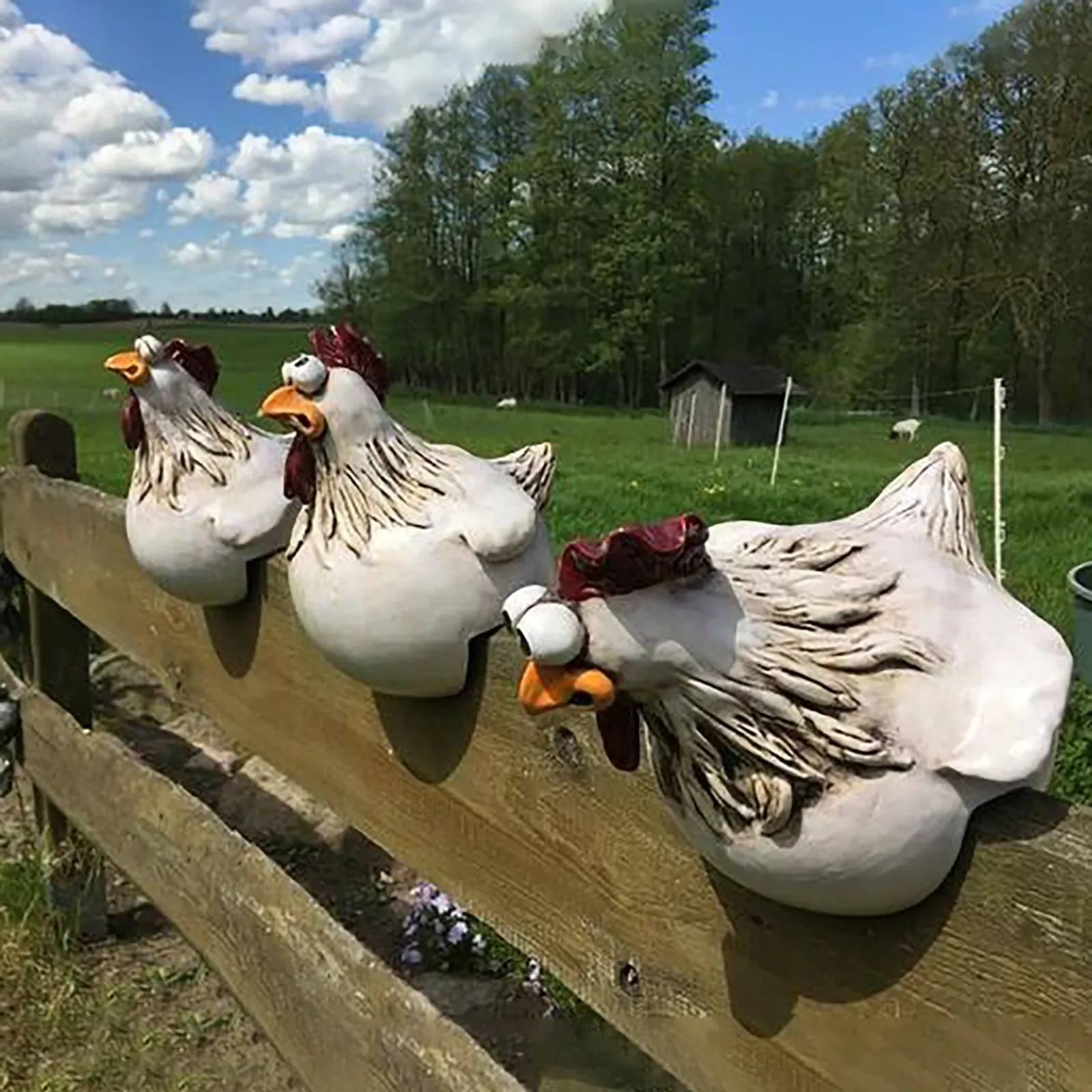 Estatuas divertidas de decoración de valla de pollo, escultura artística de resina para jardín, granja, pollo, gallina, artesanía, patio, inauguración de la casa
