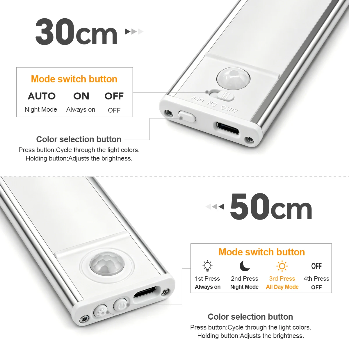 Barra de luz LED recargable por USB, batería de alta capacidad, Sensor de movimiento de aluminio, tira magnética para escaleras, armario, lámpara de noche