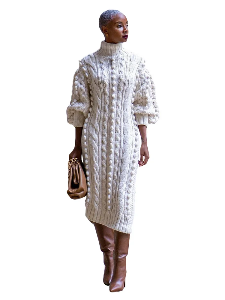 Wmstar-Jersey informal de manga larga para mujer, vestidos largos de punto con abertura y cuello alto, buena calidad, venta al por mayor, envío directo, invierno, 2024