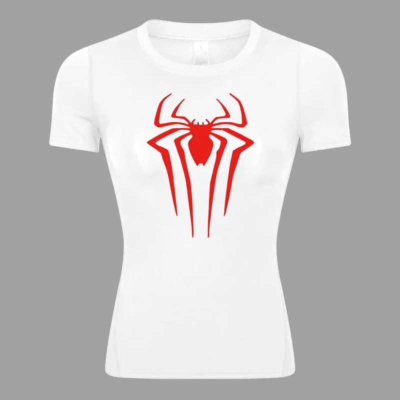Camiseta de compresión de manga corta con estampado de araña para mujer, camiseta atlética para correr, entrenamiento, Yoga, camisetas de capa base, equipo deportivo para gimnasio