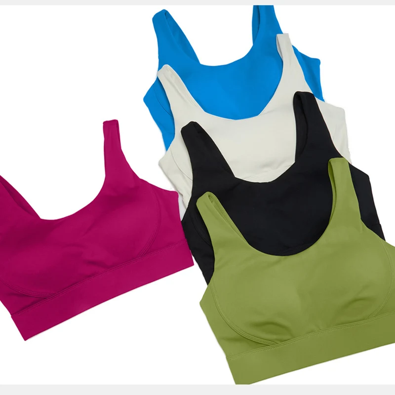 Sujetador de Yoga de alto impacto para mujer, ropa interior deportiva suave, transpirable, con almohadillas fijas para el pecho, Color sólido