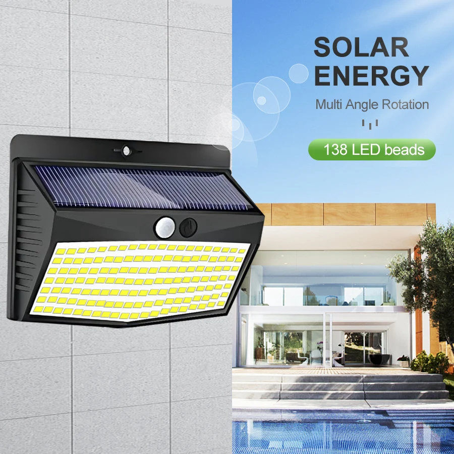 Luz Solar LED 138/468/238 para exteriores, resistente al agua, para jardín, alimentada por energía solar, luz de pared para calle, iluminación de seguridad, 3 modos