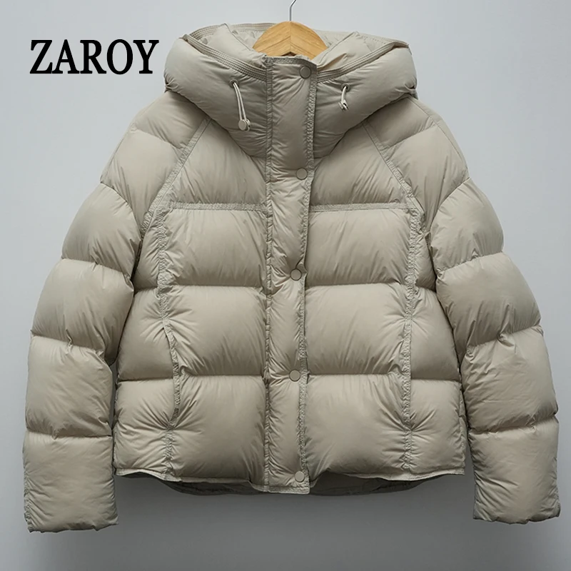ZAROY Chaqueta de invierno para mujer, abrigada y gruesa, con capucha, de algodón, estilo coreano, lisa, versátil, informal, abrigo corto, ropa de abrigo para la nieve, chaqueta de invierno.