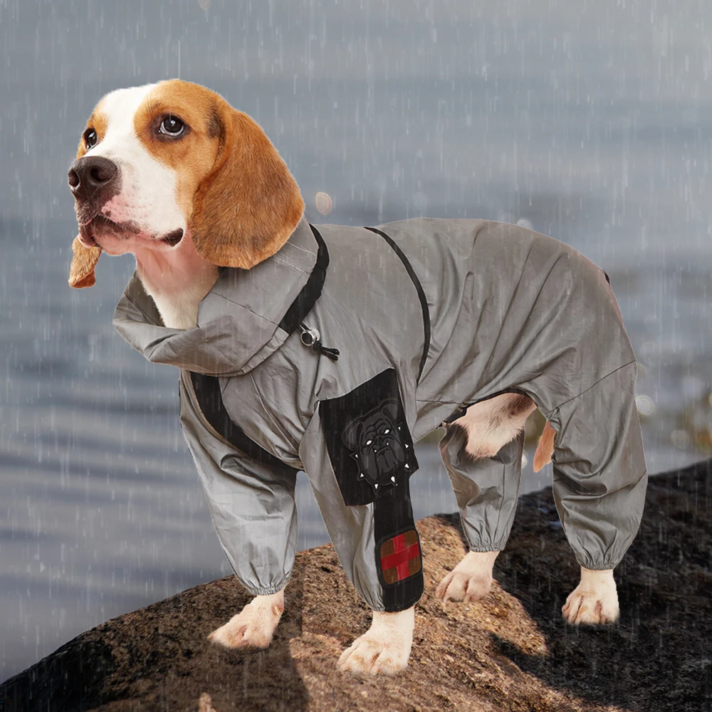 Chubasquero grande para perros al aire libre, chaqueta reflectante con protección solar, impermeable para mascotas, Sudadera con capucha, ropa impermeable para perros medianos y grandes, mono impermeable
