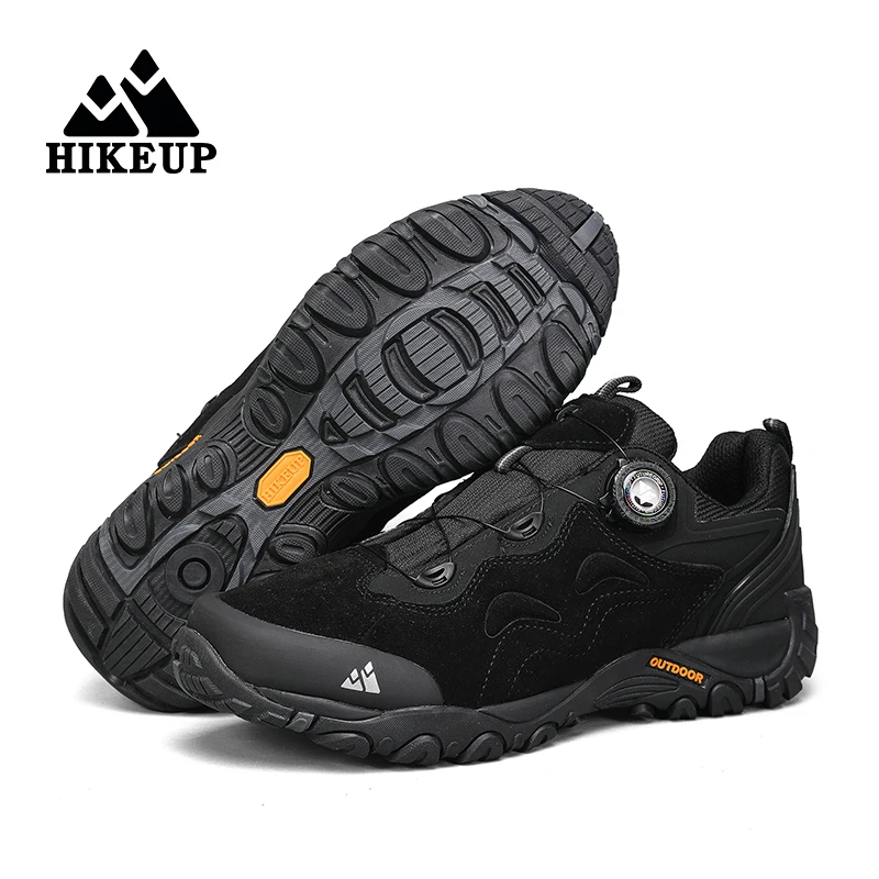 HIKEUP-Zapatos de cuero para hombre, zapatos para caminar al aire libre, zapatillas de deporte para senderismo turístico, zapatos para correr en montaña, tensor