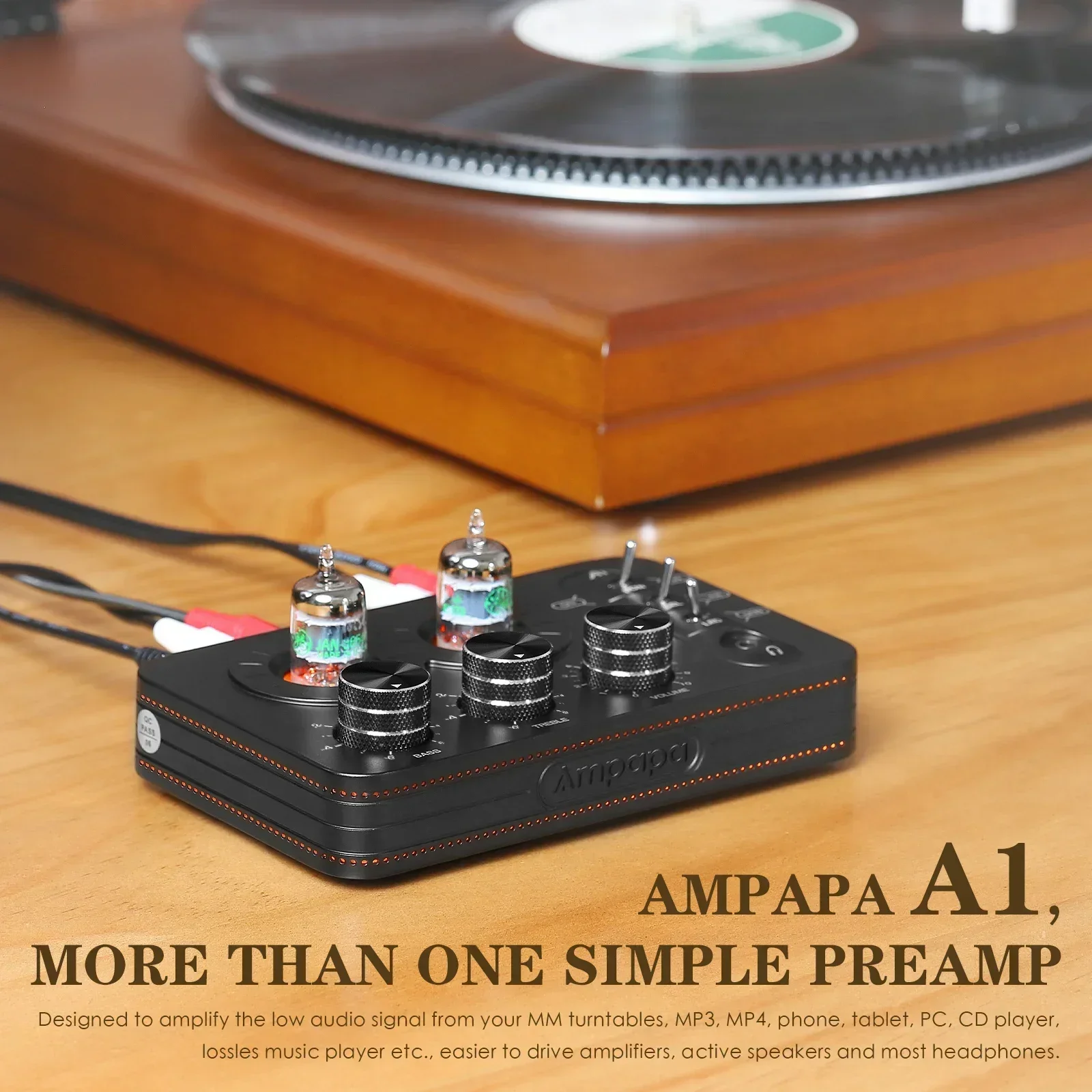 Ampapa A1 Mini JAN5654 tubo de válvula Phono preamplificador de escenario estéreo preamplificador de Audio de escritorio para teléfono/PC/TV/tocadiscos amplificador de auriculares HIFI