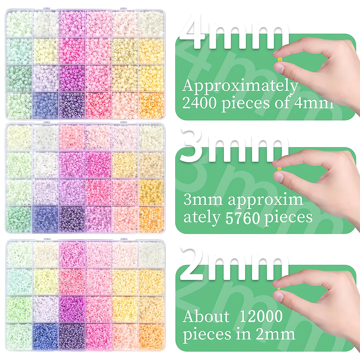 Kit surtido de cuentas de semilla de vidrio de 24 colores, 2/3/4mm, 12000/5760/2400 Uds. Cuentas para fabricación de joyas, manualidades DIY, pulseras hechas a mano
