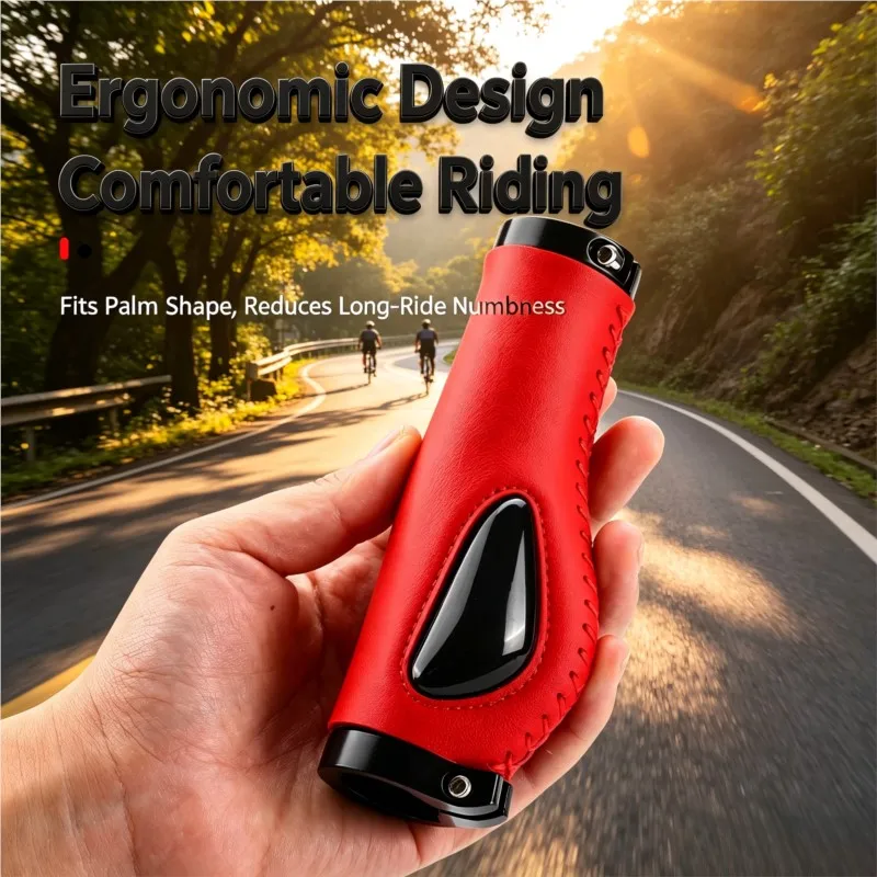 2 pares de puños de silicona líquida para bicicleta, puños de manillar de bicicleta con bloqueo, puños de agarre suave que absorben los golpes, puños de ciclismo de carretera de cuero PU
